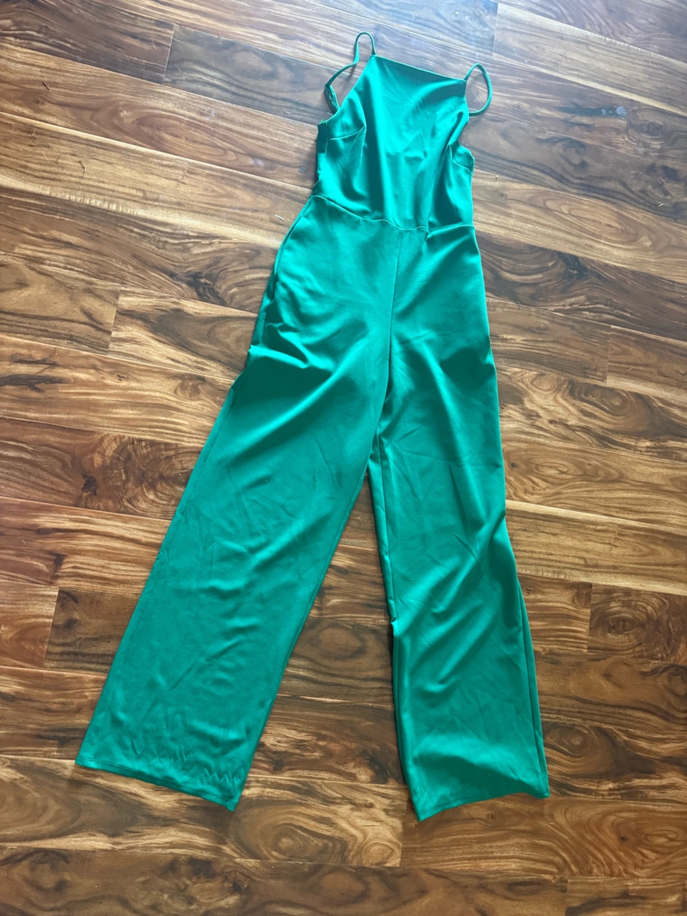 Women's Emerald Green Stretch Wide-Leg Jumpsuit